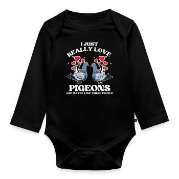 Really Love Pigeons Design für Taubenliebhaber - Baby Bio-Langarm-Body - Schwarz - Vorne