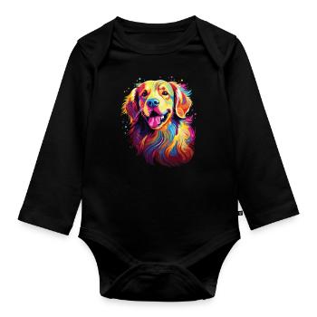 Wasserfarben Farbenfroher Golden Retriever - Baby Bio-Langarm-Body - Schwarz - Vorne