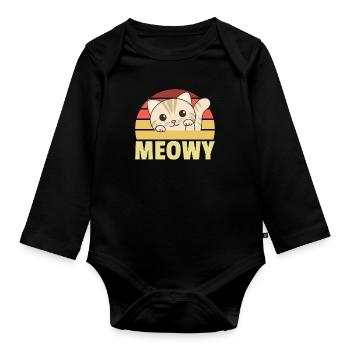 kawaii cat cute manga anime cats retro meowy - Organic Longsleeve Baby Bodysuit - black - Front