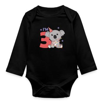 Koala for third birthday for children 3 years - Organic Longsleeve Baby Bodysuit - black - Front