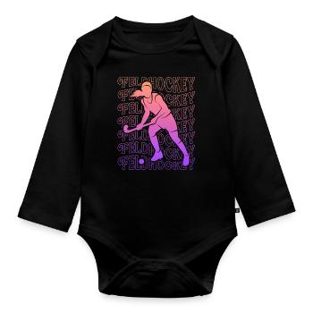 Hockey Vintage joueur de hockey sur gazon fille - Body Bébé bio manches longues - noir - Devant