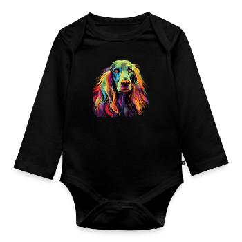 Wasserfarben Farbenfroher Afghanischer Windhund - Baby Bio-Langarm-Body - Schwarz - Vorne