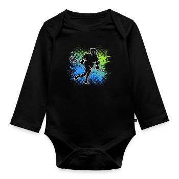 Lacrosse Player Ball Racket Kids Lacrosse - Organic Longsleeve Baby Bodysuit - black - Front
