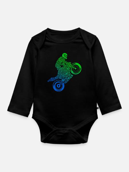 Rennmaschine Motorrad Fahrer Jungen Rennmotorrad - Baby Bio-Langarm-Body - Schwarz