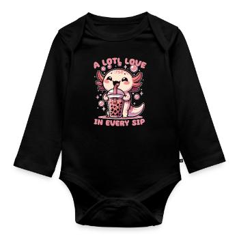 Kawaii Axolotl Bubble Tea Boba Axolotl - Baby Bio-Langarm-Body - Schwarz - Vorne