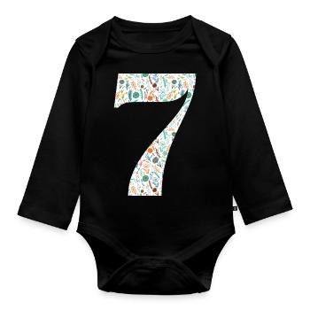 7e anniversaire floral - Body Bébé bio manches longues - noir - Devant