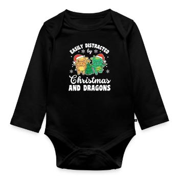 Facilement distrait par Noël et les dragons - Body Bébé bio manches longues - noir - Devant