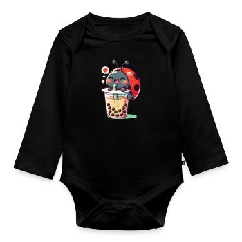 Kawaii Ladybug Bubble Tea Boba Ladybug - Organic Longsleeve Baby Bodysuit - black - Front