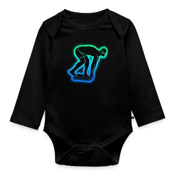 Schwimmer Schwimmen Kinder Herren Jungen Schwimm - Baby Bio-Langarm-Body - Schwarz - Vorne