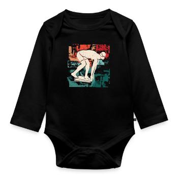 Schwimmer Schwimmen Kinder Jungen Herren Schwimm - Baby Bio-Langarm-Body - Schwarz - Vorne