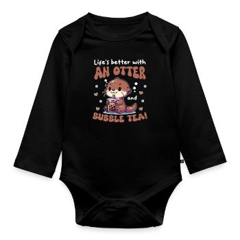 Kawaii Otter Bubble Tea Boba Otter - Organic Longsleeve Baby Bodysuit - black - Front