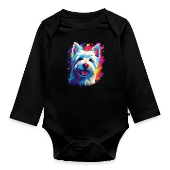 Watercolor Colorful West Highland White - Organic Longsleeve Baby Bodysuit - black - Front
