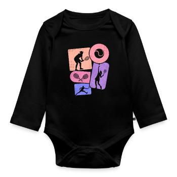 Tennisspielerin Damen Mädchen Kinder Tennis - Baby Bio-Langarm-Body - Schwarz - Vorne