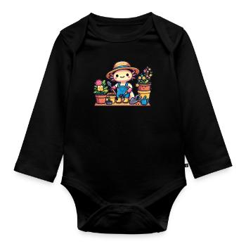 Axolotl als Hobbie Gärtner mit Pflanzen und Blumen - Baby Bio-Langarm-Body - Schwarz - Vorne