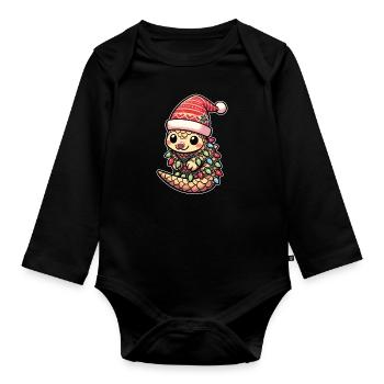 Santa Hat Christmas Fairy Lights Scales - Organic Longsleeve Baby Bodysuit - black - Front