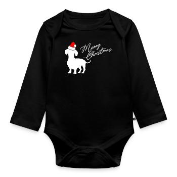 Joyeux Noël teckel avec bonnet de Père Noël - Body Bébé bio manches longues - noir - Devant