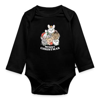 Joyeux Noël lapin réveillon de Noël lapins - Body Bébé bio manches longues - noir - Devant