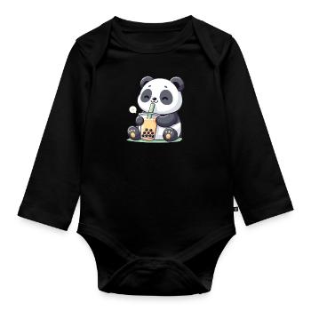 Kawaii Pandas Bubble Tea Boba Panda - Body Bébé bio manches longues - noir - Devant