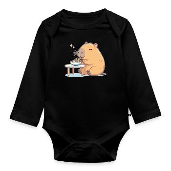 süße Capybara isst Ramen Nudeln Capybaras Ramen - Baby Bio-Langarm-Body - Schwarz - Vorne