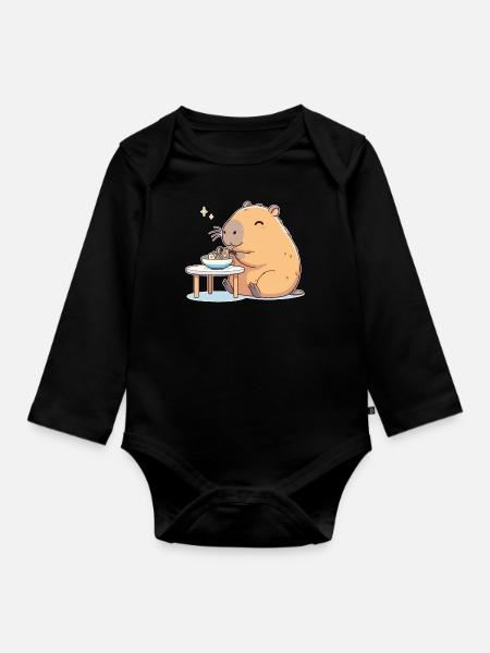 süße Capybara isst Ramen Nudeln Capybaras Ramen - Langærmet babybody, økologisk bomuld - sort