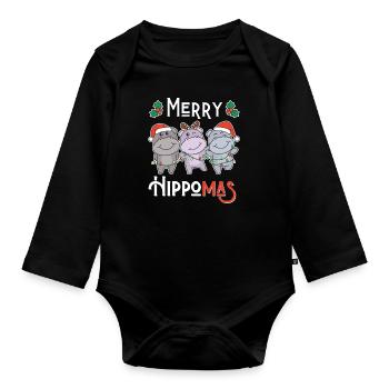 Joyeux Noël hippopotame de jeu de mots d’Hippoma - Body Bébé bio manches longues - noir - Devant