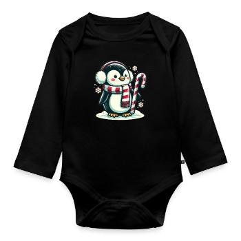 Pingouin Noël Animaux Pingouins mignons - Body Bébé bio manches longues - noir - Devant