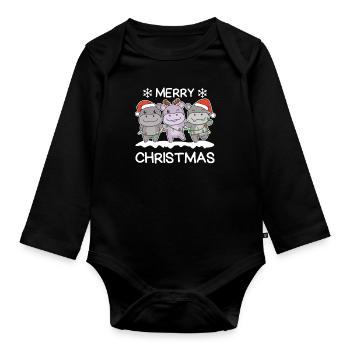 Frohe Weihnachten Flusspferd Heiligabend Hippos - Baby Bio-Langarm-Body - Schwarz - Vorne