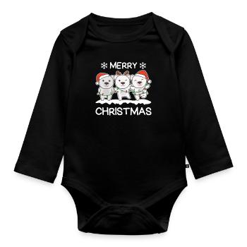 Merry Christmas Polar Bear Christmas Eve Polar Bears - Organic Longsleeve Baby Bodysuit - black - Front