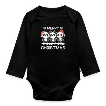 Merry Christmas Panda Christmas Eve Pandas - Organic Longsleeve Baby Bodysuit - black - Front