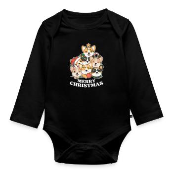 Joyeux Noël Corgi Chiens de la veille de Noël - Body Bébé bio manches longues - noir - Devant