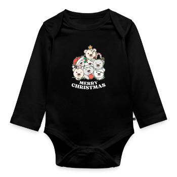 Merry Christmas Polar Bear Christmas Eve Polar Bears - Organic Longsleeve Baby Bodysuit - black - Front