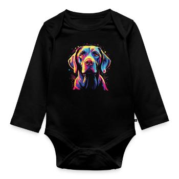 Wasserfarben Farbenfroher Pointer - Baby Bio-Langarm-Body - Schwarz - Vorne