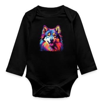 Aquarelle colorée Malamute d’Alaska - Body Bébé bio manches longues - noir - Devant