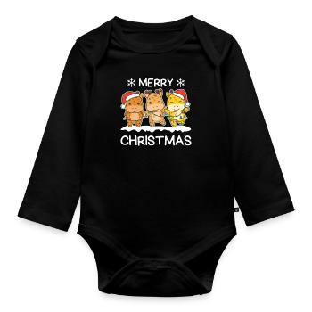 Frohe Weihnachten Giraffe Heiligabend Giraffen - Baby Bio-Langarm-Body - Schwarz - Vorne