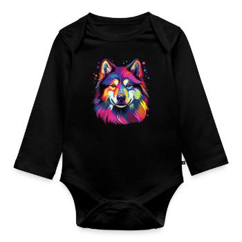 Aquarelle colorée Malamute d’Alaska - Body Bébé bio manches longues - noir - Devant