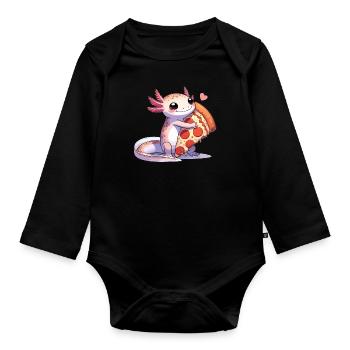 Snaxolotl ou Pizzalotl Axolotl aime la pizza - Body Bébé bio manches longues - noir - Devant