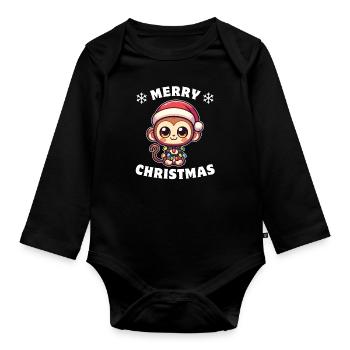 Père Noël chapeau Noël fée lumières singe - Body Bébé bio manches longues - noir - Devant