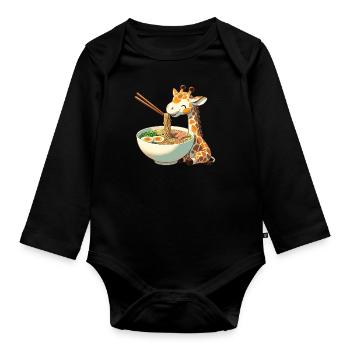girafe mignonne mange des nouilles ramen ramen ramen - Body Bébé bio manches longues - noir - Devant