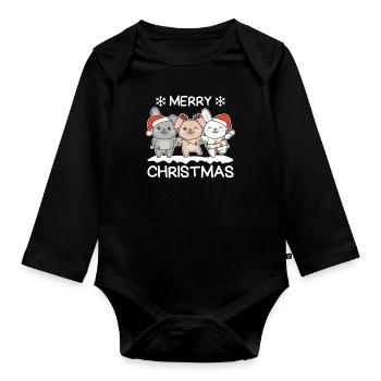 Joyeux Noël lapin réveillon de Noël lapins - Body Bébé bio manches longues - noir - Devant