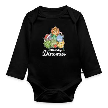 Merry Dinoma's pun Dino Christmas - Organic Longsleeve Baby Bodysuit - black - Front