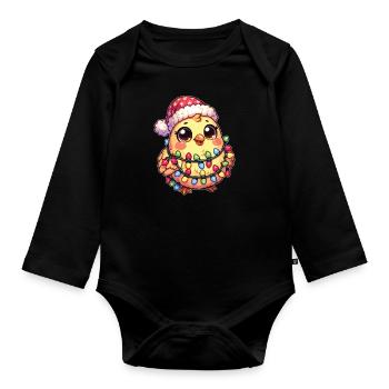 Père Noël chapeau Noël guirlandes lumineuses poulet - Body Bébé bio manches longues - noir - Devant