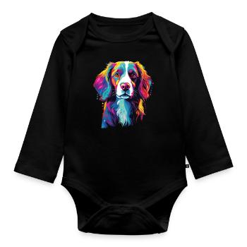 Wasserfarben Farbenfroher Brittany Spaniel - Baby Bio-Langarm-Body - Schwarz - Vorne