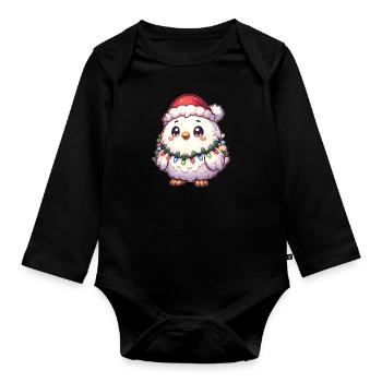 Père Noël chapeau Noël guirlandes lumineuses poulet - Body Bébé bio manches longues - noir - Devant