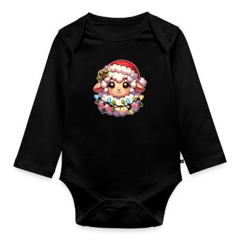 Père Noël chapeau Noël guirlandes lumineuses mouton - Body Bébé bio manches longues - noir - Devant