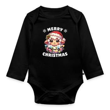 Père Noël chapeau Noël guirlandes lumineuses mouton - Body Bébé bio manches longues - noir - Devant