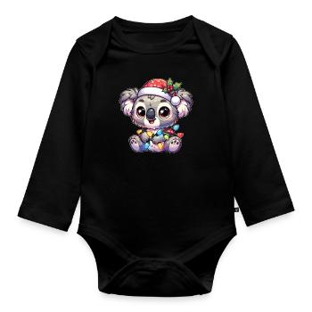 Santa Hat Christmas Fairy Lights Koala - Organic Longsleeve Baby Bodysuit - black - Front