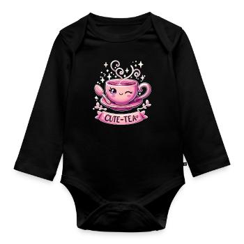 Cute Tea Kawaii Tea Pun - Organic Longsleeve Baby Bodysuit - black - Front