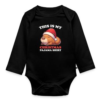 Pyjama de Noël Capybara Capybaras - Body Bébé bio manches longues - noir - Devant