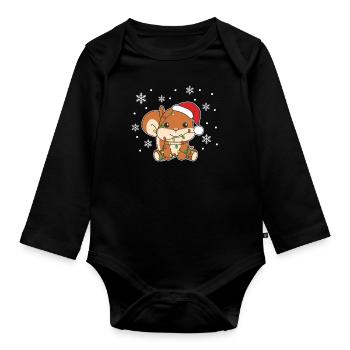 Squirrel, Christmas, Winter, Animals, Squirrel - Organic Longsleeve Baby Bodysuit - black - Front