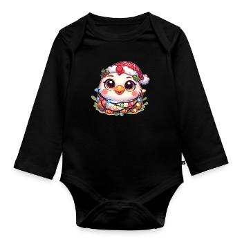 Père Noël chapeau Noël guirlandes lumineuses poulet - Body Bébé bio manches longues - noir - Devant